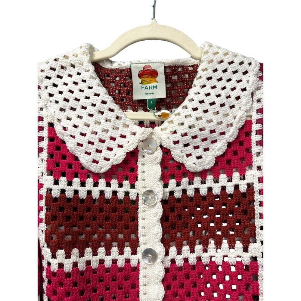 Farm Rio Colorful Crochet Granny Button-Up Cardigan MSRP $298 - Picture 4 of 6